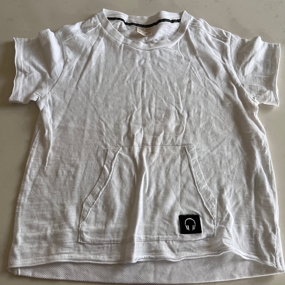 Zara white T-shirt with cangaroo pockets